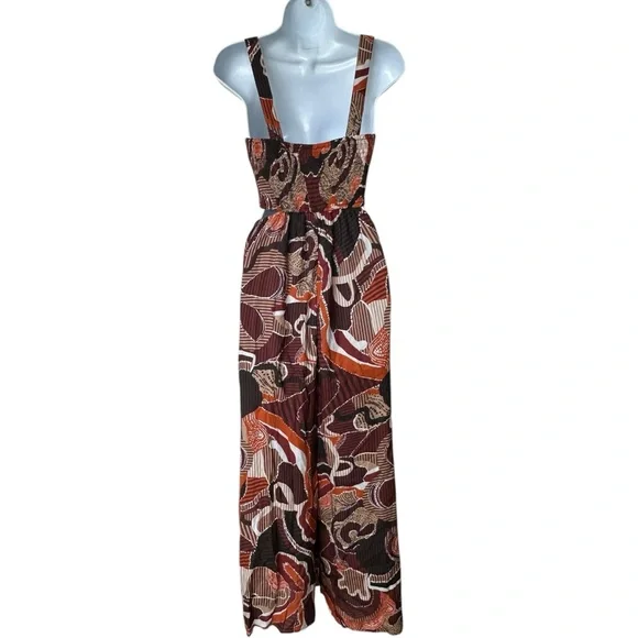 By Anthropologie Square-Neck Smocked cut out Multicolor Jumpsuit XS - Picture 3 of 14